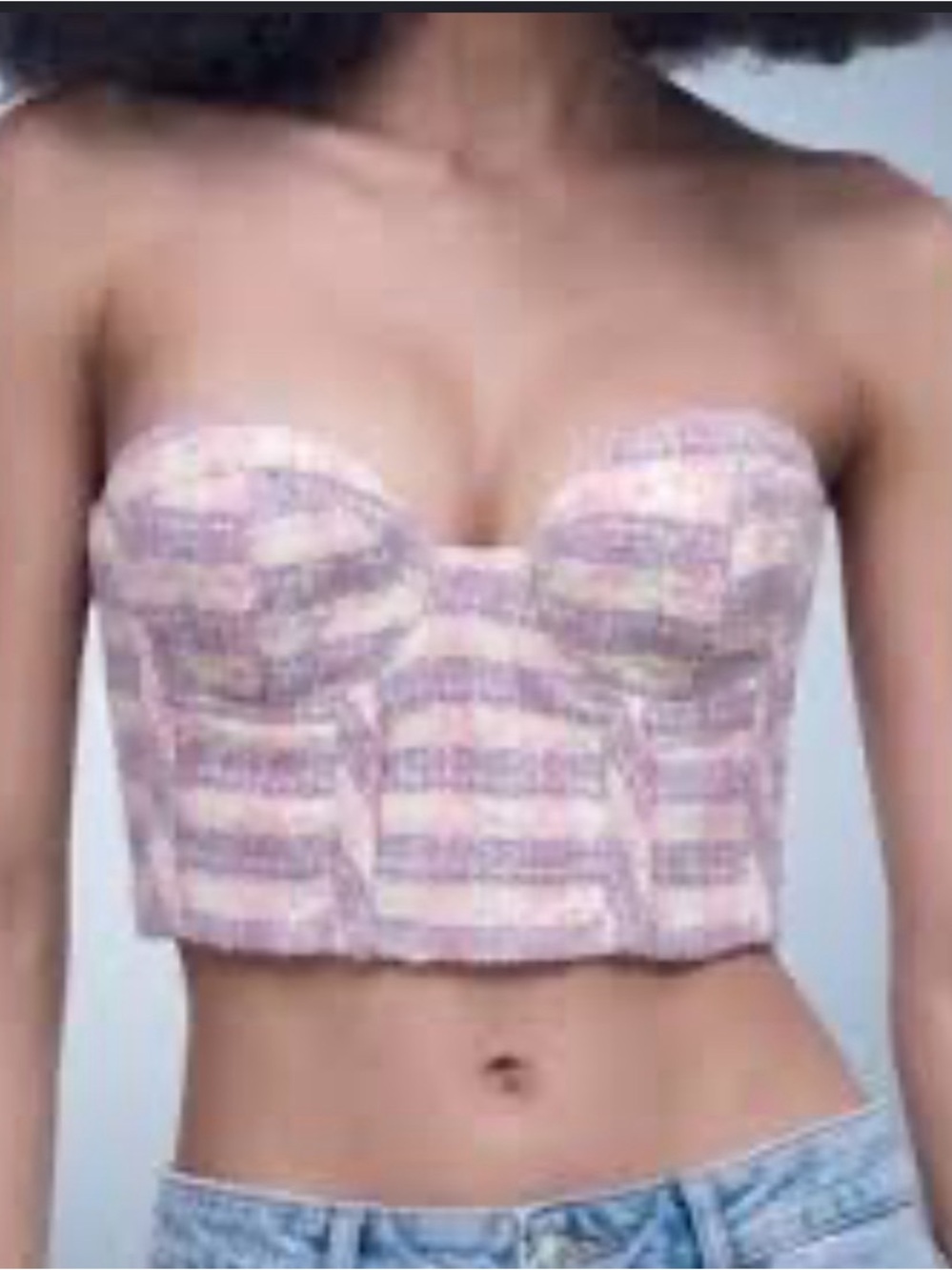 Zara Pastel Striped Tweed Bustier Crop Top